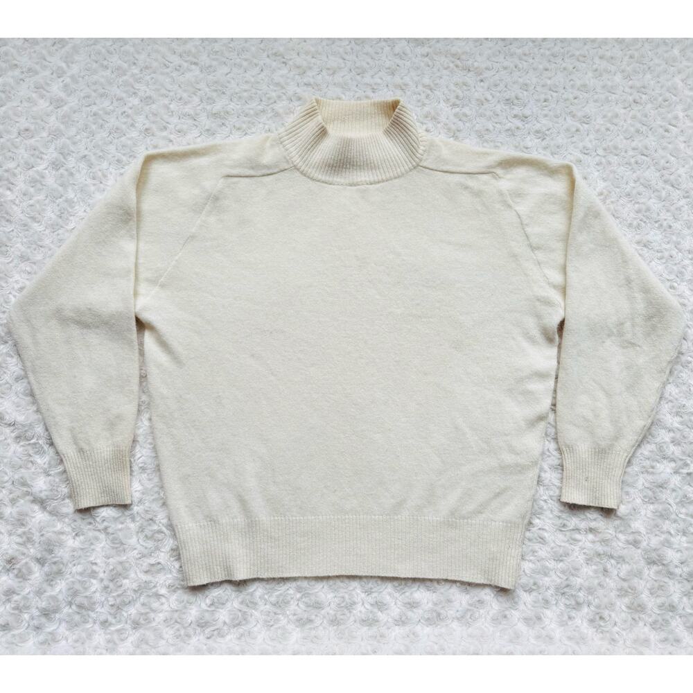 Claude Vernet Women Lambswool Angora Rabbit Hair Ivory Mock Turtleneck VTG Large